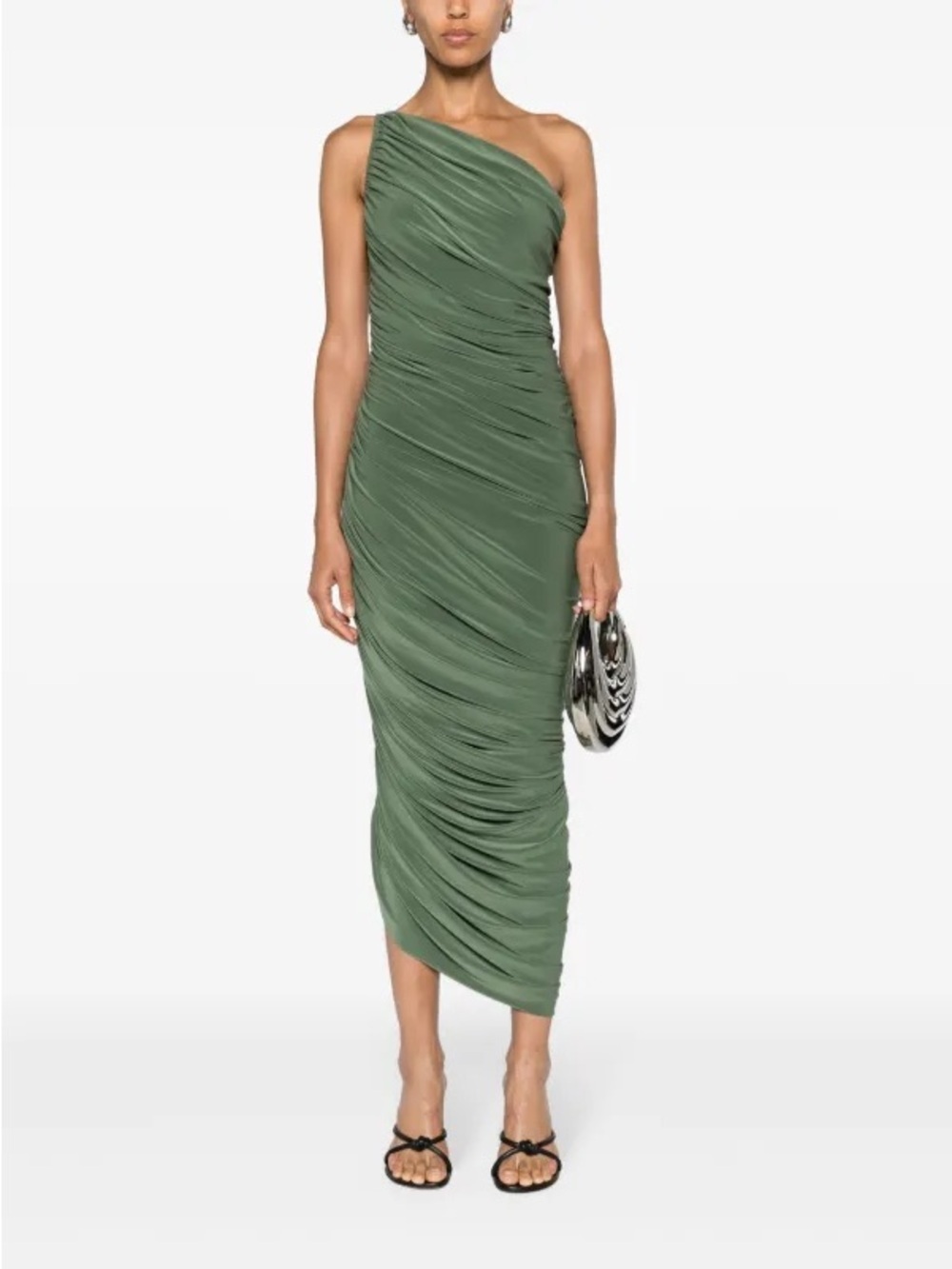 NORMA KAMALI x REVOLVE women’s olive green Diana draped ruched midi dress size s